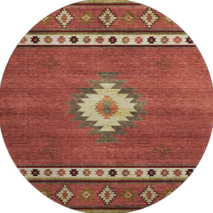 HomeRoots 8' Washable Round Rug in Cinnamon, Ivory & Beige - Stylish Geometric Design with UV Protection! 645669