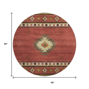 HomeRoots 8' Washable Round Rug in Cinnamon, Ivory & Beige - Stylish Geometric Design with UV Protection! 645669