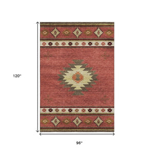 HomeRoots 8' X 10' Stylish Cinnamon Ivory Beige Geometric Area Rug - Washable, UV Protected, Durable Design 645670