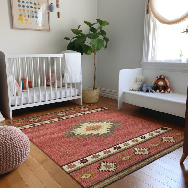 HomeRoots 8' X 10' Stylish Cinnamon Ivory Beige Geometric Area Rug - Washable, UV Protected, Durable Design 645670
