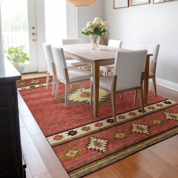 HomeRoots 8' X 10' Stylish Cinnamon Ivory Beige Geometric Area Rug - Washable, UV Protected, Durable Design 645670