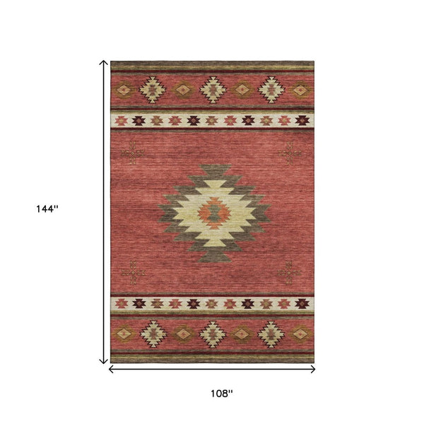 HomeRoots 9' X 12' Modern Geometric Cinnamon Ivory Area Rug - Washable, UV-Protected, Durable for Families 645671