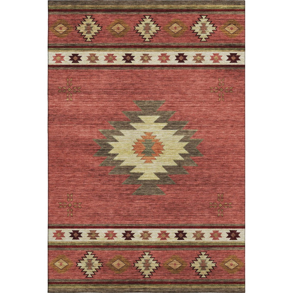 HomeRoots 9' X 12' Modern Geometric Cinnamon Ivory Area Rug - Washable, UV-Protected, Durable for Families 645671