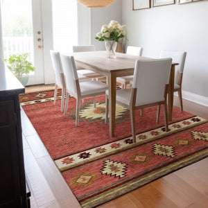 HomeRoots 9' X 12' Modern Geometric Cinnamon Ivory Area Rug - Washable, UV-Protected, Durable for Families 645671