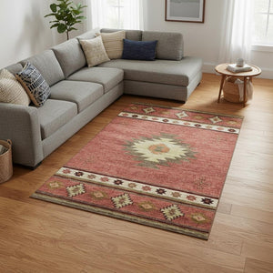 HomeRoots 10' X 14' Geometric Area Rug in Cinnamon Ivory - Washable, UV-Protected, Stain-Resistant Comfort 645672