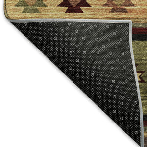 HomeRoots 8' Geometric Round Rug in Green, Beige & Brown - Washable, UV Protected & Perfect for Busy Homes 645675
