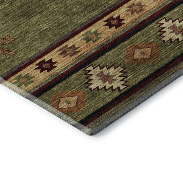 HomeRoots 8' Geometric Round Rug in Green, Beige & Brown - Washable, UV Protected & Perfect for Busy Homes 645675