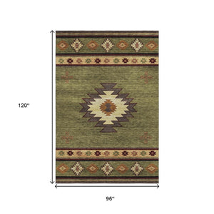 HomeRoots 8' X 10' Geometric Area Rug in Green, Beige & Brown - Washable, Stain-Resistant & UV Protected! 645676