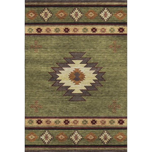 HomeRoots 8' X 10' Geometric Area Rug in Green, Beige & Brown - Washable, Stain-Resistant & UV Protected! 645676