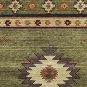 HomeRoots 8' X 10' Geometric Area Rug in Green, Beige & Brown - Washable, Stain-Resistant & UV Protected! 645676