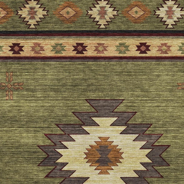HomeRoots 8' X 10' Geometric Area Rug in Green, Beige & Brown - Washable, Stain-Resistant & UV Protected! 645676