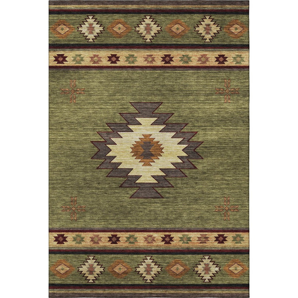 HomeRoots 8' X 10' Geometric Area Rug in Green, Beige & Brown - Washable, Stain-Resistant & UV Protected! 645676