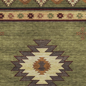 HomeRoots 9' X 12' Geometric Area Rug in Green, Beige & Brown – Washable, UV-Protected, Durable & Stylish! 645677