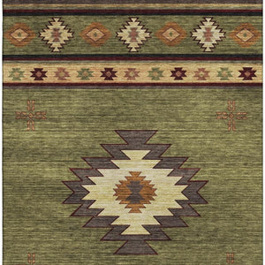 HomeRoots 9' X 12' Geometric Area Rug in Green, Beige & Brown – Washable, UV-Protected, Durable & Stylish! 645677