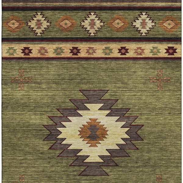 HomeRoots 9' X 12' Geometric Area Rug in Green, Beige & Brown – Washable, UV-Protected, Durable & Stylish! 645677