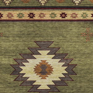HomeRoots 10' Geometric Washable Area Rug in Green, Beige & Brown – UV Protected, Stylish & Durable Design! 645678