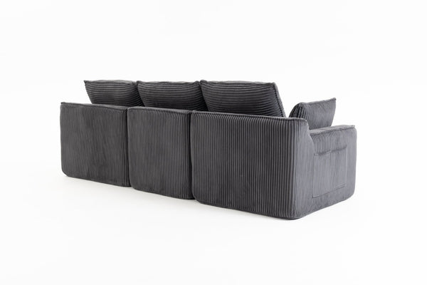 English Elm L Shaped Corduroy Modular Sectional with Cloud Cushions Footstool and Lumbar Pillows Gray W395S00140