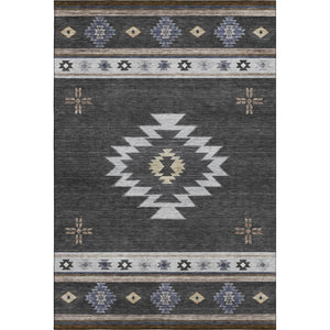 HomeRoots 5' X 8' Modern Geometric Washable Area Rug in Midnight, Ivory & Beige - UV Protected for Durability 645686