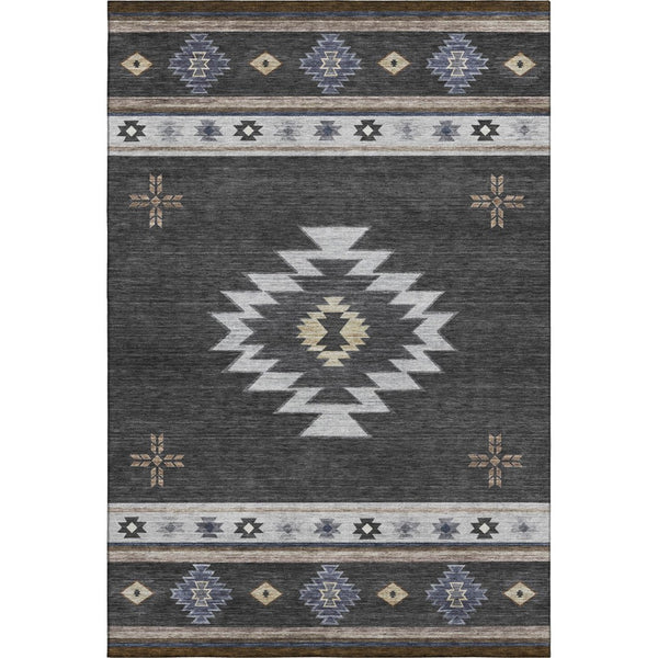 HomeRoots 5' X 8' Modern Geometric Washable Area Rug in Midnight, Ivory & Beige - UV Protected for Durability 645686