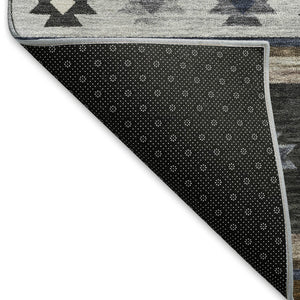 HomeRoots 5' X 8' Modern Geometric Washable Area Rug in Midnight, Ivory & Beige - UV Protected for Durability 645686