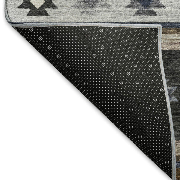 HomeRoots 5' X 8' Modern Geometric Washable Area Rug in Midnight, Ivory & Beige - UV Protected for Durability 645686
