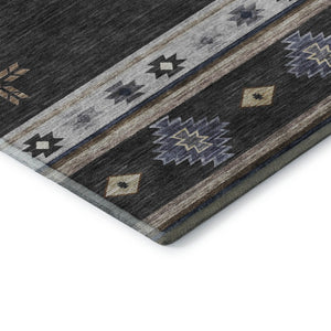 HomeRoots 5' X 8' Modern Geometric Washable Area Rug in Midnight, Ivory & Beige - UV Protected for Durability 645686