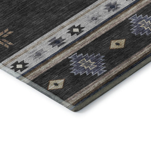 HomeRoots 5' X 8' Modern Geometric Washable Area Rug in Midnight, Ivory & Beige - UV Protected for Durability 645686