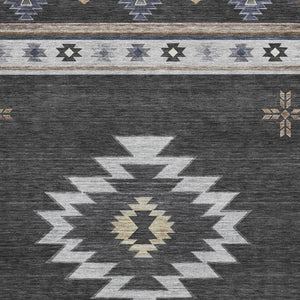 HomeRoots 5' X 8' Modern Geometric Washable Area Rug in Midnight, Ivory & Beige - UV Protected for Durability 645686