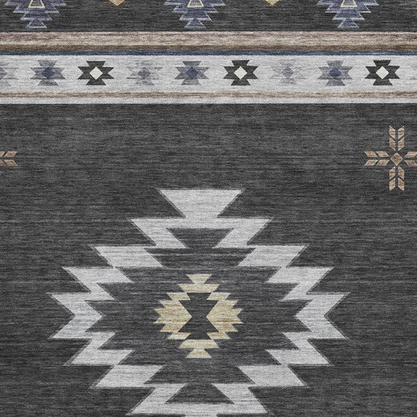 HomeRoots 5' X 8' Modern Geometric Washable Area Rug in Midnight, Ivory & Beige - UV Protected for Durability 645686