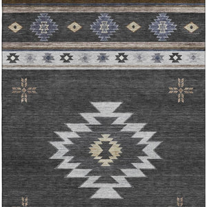 HomeRoots 5' X 8' Modern Geometric Washable Area Rug in Midnight, Ivory & Beige - UV Protected for Durability 645686