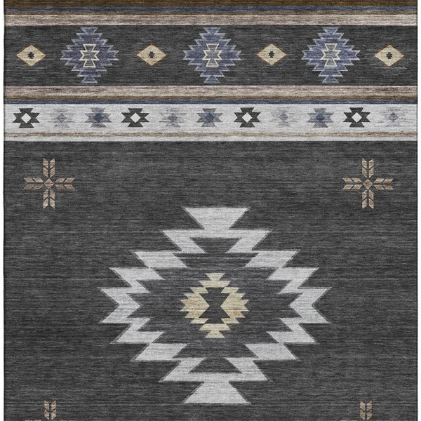 HomeRoots 5' X 8' Modern Geometric Washable Area Rug in Midnight, Ivory & Beige - UV Protected for Durability 645686