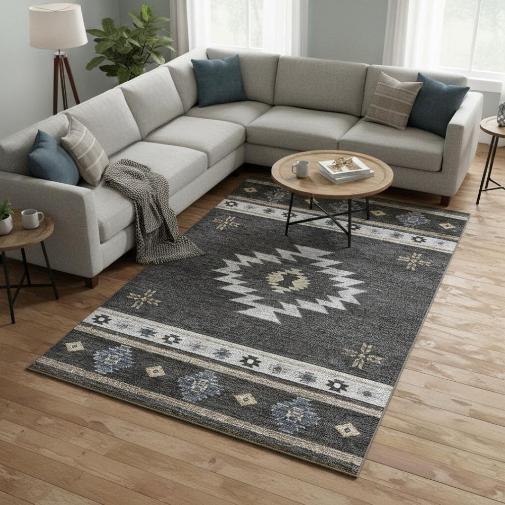 HomeRoots 8' X 10' Stylish Geometric Washable Area Rug with UV Protection for Homes with Kids & Pets 645688