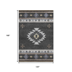 HomeRoots 10' X 14' Midnight Geometric Washable Area Rug - Modern Ivory & Beige Design with UV Protection 645690