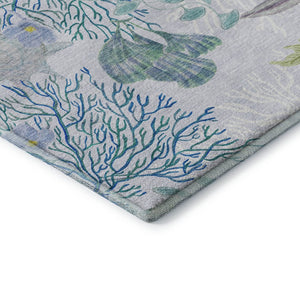 HomeRoots 8' X 10' Aqua Ivory & Green Geometric Area Rug - Washable, UV-Protected, Stain-Resistant Beauty! 645694