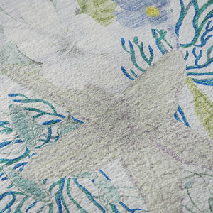 HomeRoots 8' X 10' Aqua Ivory & Green Geometric Area Rug - Washable, UV-Protected, Stain-Resistant Beauty! 645694