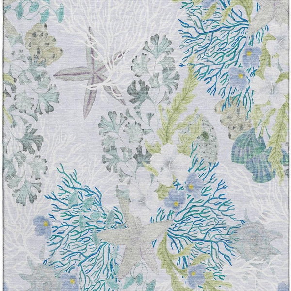 HomeRoots 10' Aqua Ivory Green Geometric Area Rug - Washable, UV Protected, Stain-Resistant for High-Traffic Areas 645696
