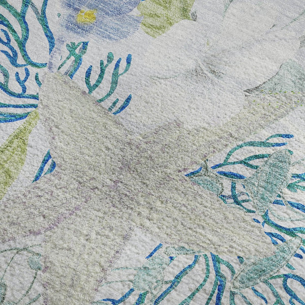 HomeRoots 10' Aqua Ivory Green Geometric Area Rug - Washable, UV Protected, Stain-Resistant for High-Traffic Areas 645696