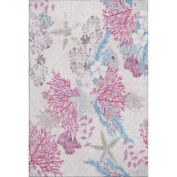 HomeRoots 5' X 8' Geometric Washable Area Rug in Raspberry, Ivory & Blue - UV Protected, Pet & Kid Friendly! 645698