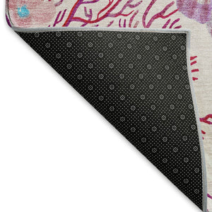 HomeRoots 5' X 8' Geometric Washable Area Rug in Raspberry, Ivory & Blue - UV Protected, Pet & Kid Friendly! 645698