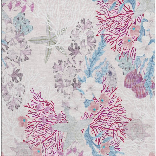 HomeRoots 5' X 8' Geometric Washable Area Rug in Raspberry, Ivory & Blue - UV Protected, Pet & Kid Friendly! 645698