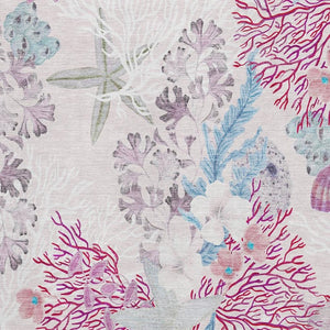 HomeRoots 9' X 12' Geometric Washable Area Rug in Raspberry, Ivory & Blue - UV Protected for Modern Spaces 645701