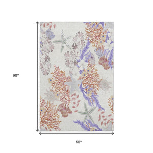 HomeRoots 5' X 8' Stylish Cinnamon Ivory Plum Geometric Area Rug - Washable, UV Protected & Durable Design 645704