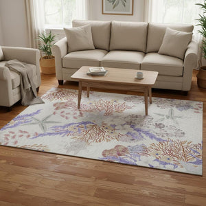 HomeRoots 5' X 8' Stylish Cinnamon Ivory Plum Geometric Area Rug - Washable, UV Protected & Durable Design 645704