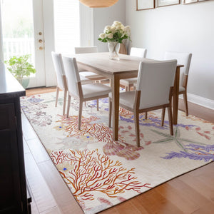HomeRoots 5' X 8' Stylish Cinnamon Ivory Plum Geometric Area Rug - Washable, UV Protected & Durable Design 645704