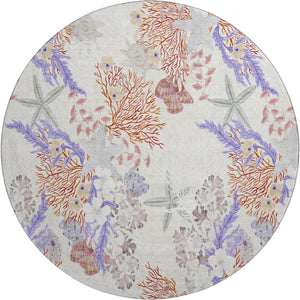 HomeRoots 8' Modern Geometric Round Rug in Cinnamon, Ivory & Plum - Washable, Stain-Resistant, UV Protected 645705
