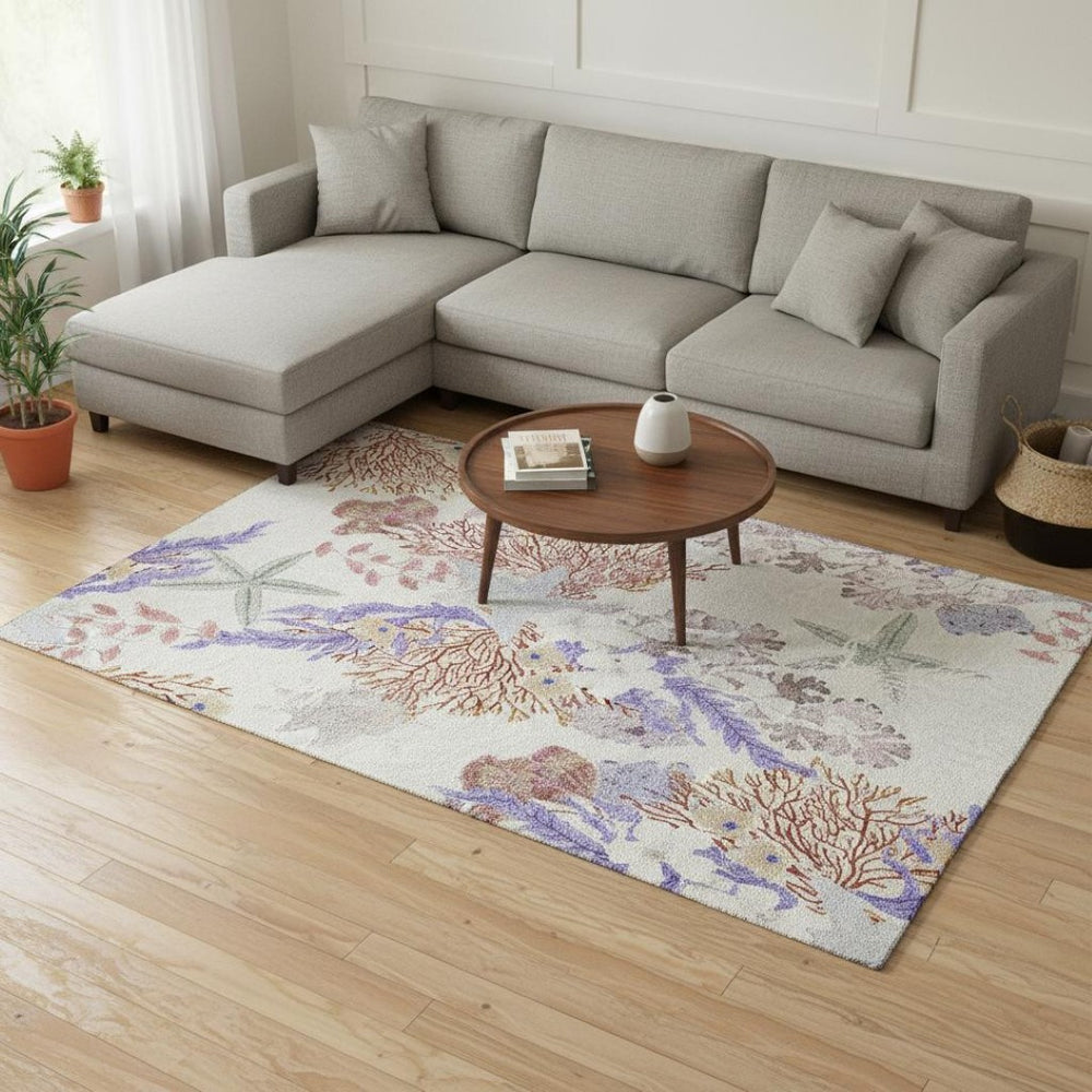 HomeRoots 8' X 10' Cinnamon Ivory Plum Geometric Area Rug - UV Protected, Washable, Modern & Durable Design 645706