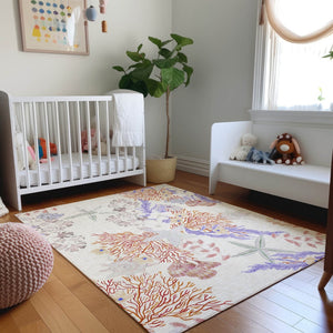 HomeRoots 8' X 10' Cinnamon Ivory Plum Geometric Area Rug - UV Protected, Washable, Modern & Durable Design 645706
