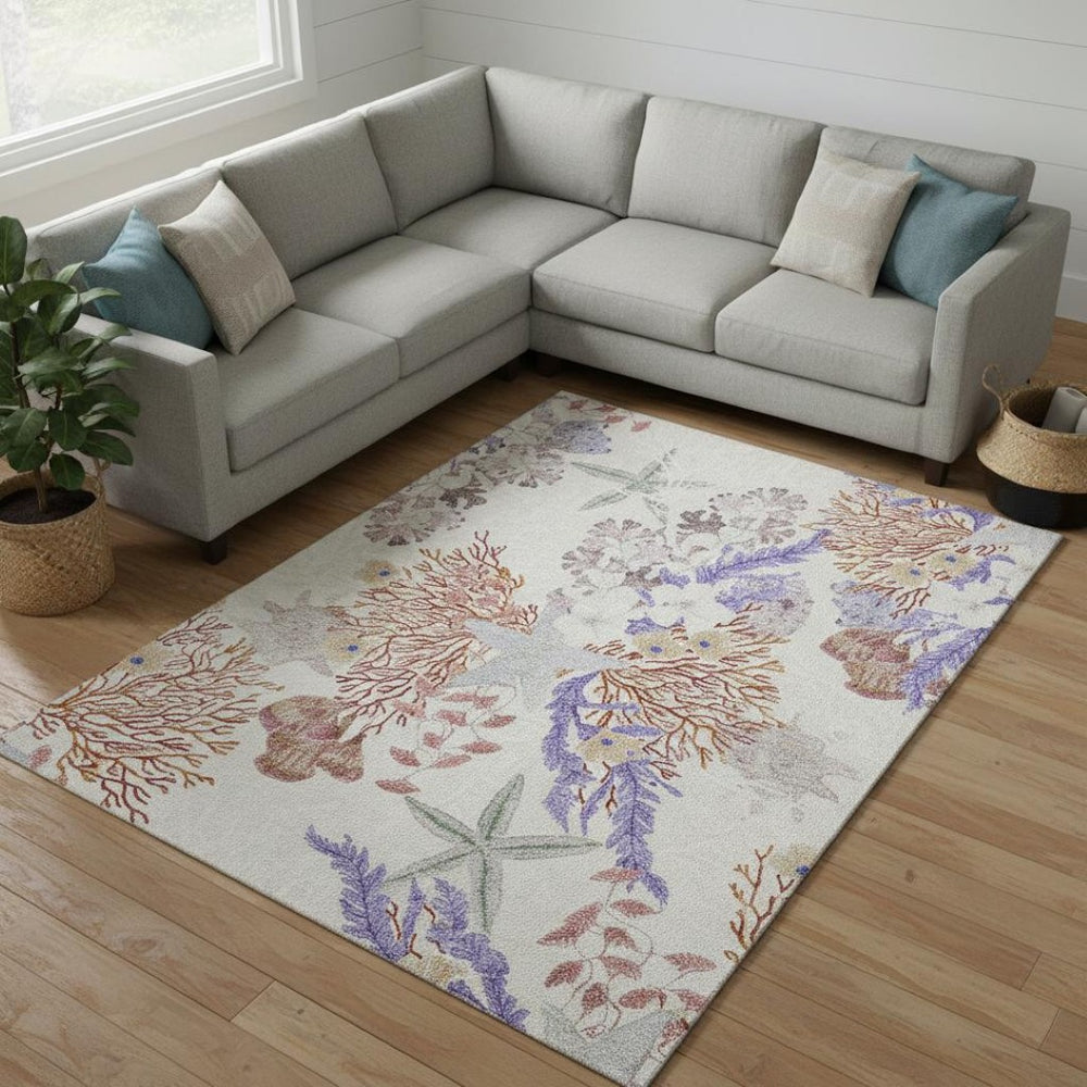 HomeRoots 9' X 12' Geometric Area Rug in Cinnamon, Ivory & Plum – Washable, UV-Protected, Pet-Friendly Design 645707