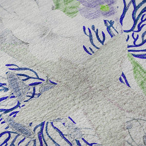 HomeRoots 8' Coastal-Inspired Blue, Ivory & Lime Green Geometric Round Rug - UV-Protected & Machine Washable! 645711