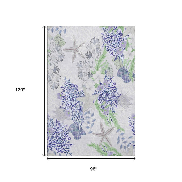 HomeRoots 8' X 10' Area Rug in Blue, Ivory & Lime Green - Washable, UV-Protected, Stylish & Durable Design 645712